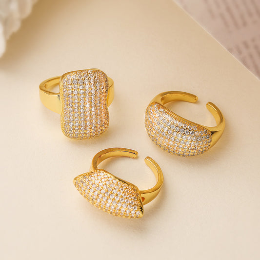 Minimalist Geometric Open Ring for Women Made of Brass with 18K Gold Plating and Zircon Inlay