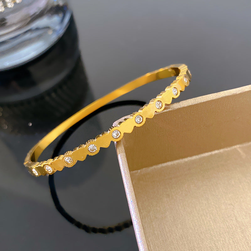 Sweet Minimalist Heart Rhinestone Plated Titanium Steel Bangle with Star Element for Women and Men