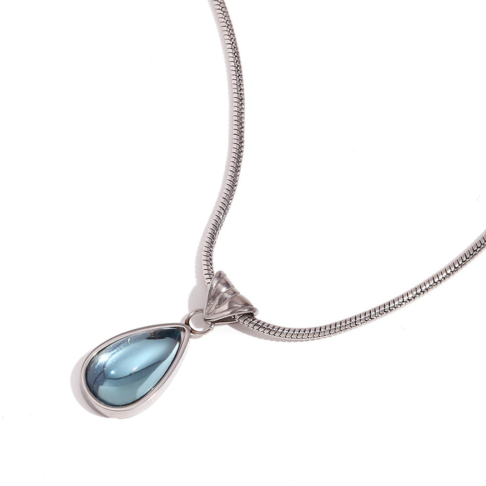 Fashionable Vintage French-Style Titanium Steel Plated Drop-Shaped Pendant Necklace for Women