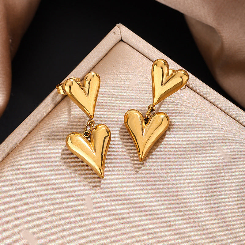 Elegante Conjunto de Collar y Pendientes de Acero Inoxidable con Baño de Oro de 18K con Colgante de Corazón y Lágrima para Mujer