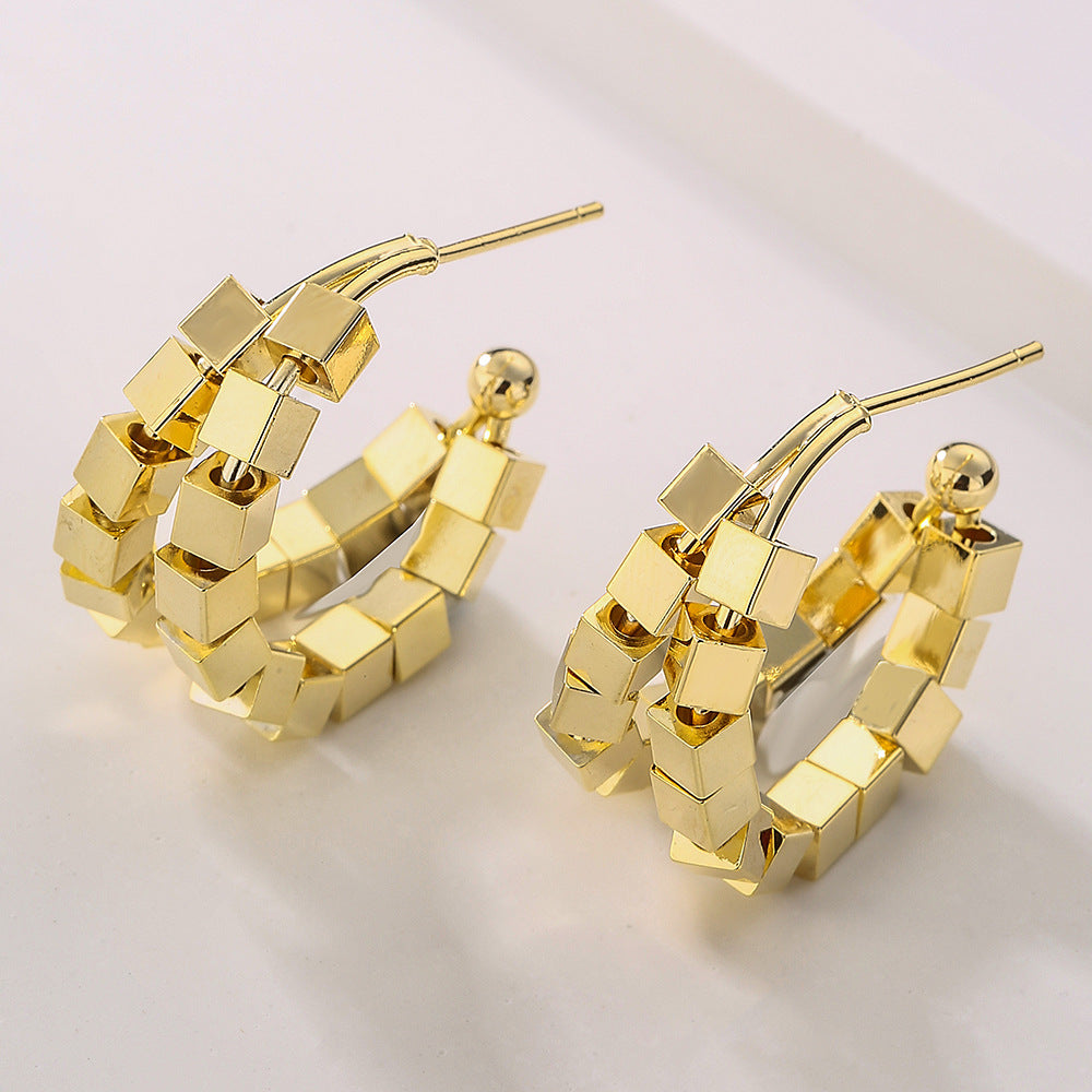 Orecchini quadrati geometrici minimalisti in rame con placcatura in oro da donna