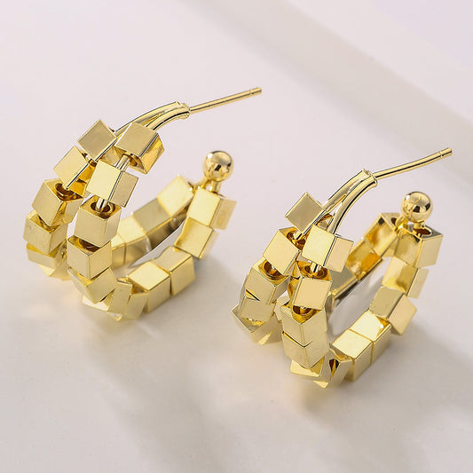 Pendientes Cuadrados Geométricos Minimalistas de Cobre con Baño de Oro para Mujer