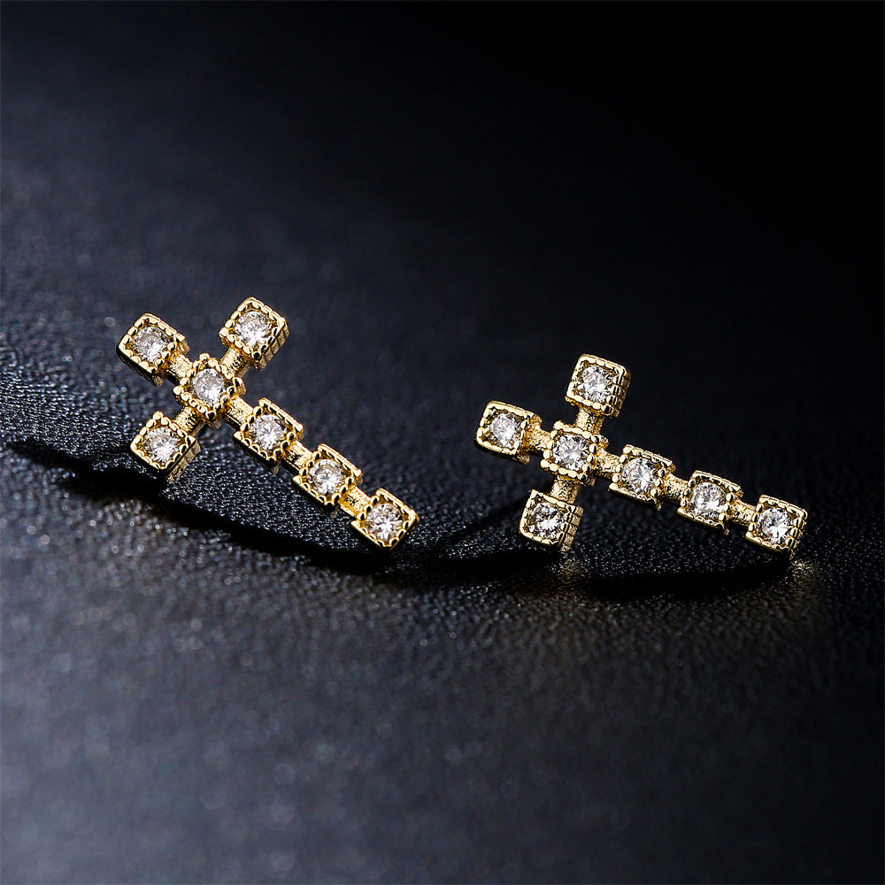 Geometric Minimalist Copper Earrings with 18K Gold Plating and Micro-Paved Zirconia for Women