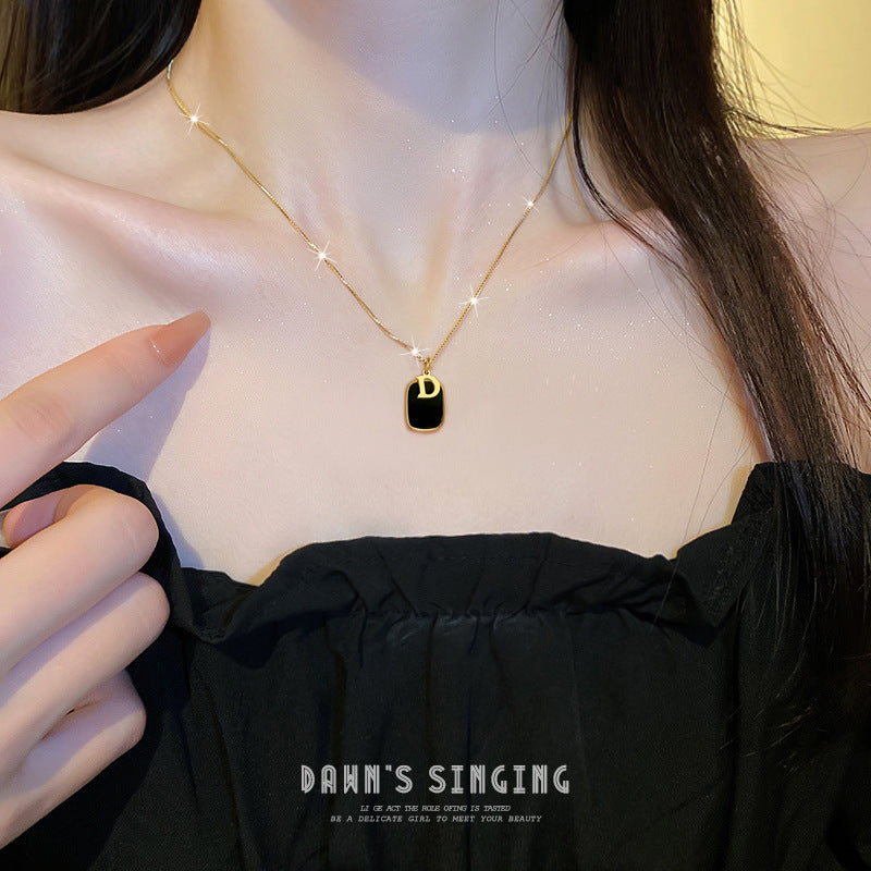 Minimalist Geometric Titanium Steel D-Shape Pendant Necklace for Women and Men with Gold Plating Locket Chain