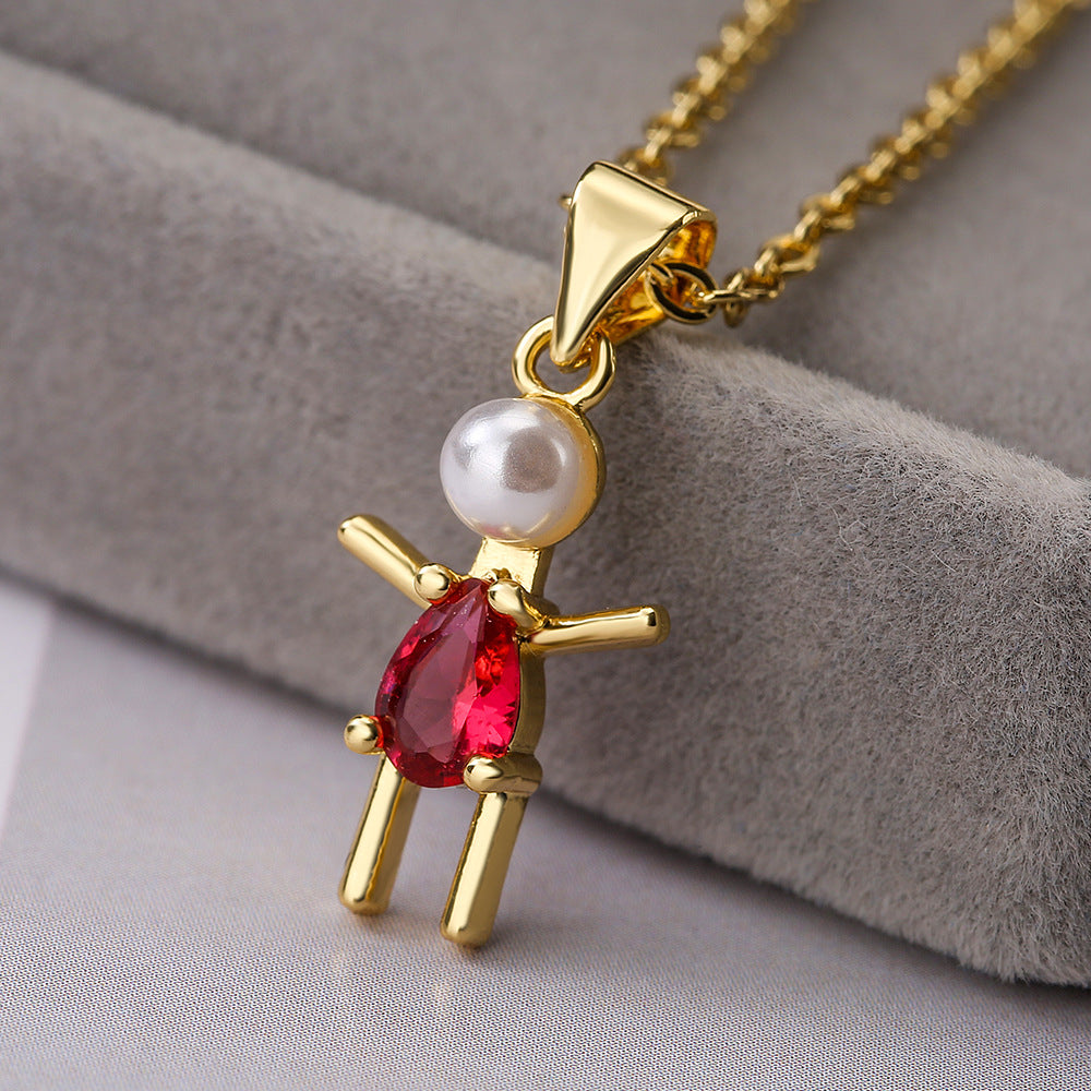 Collana con ciondolo geometrico minimalista in rame placcato oro vero e zirconi da donna