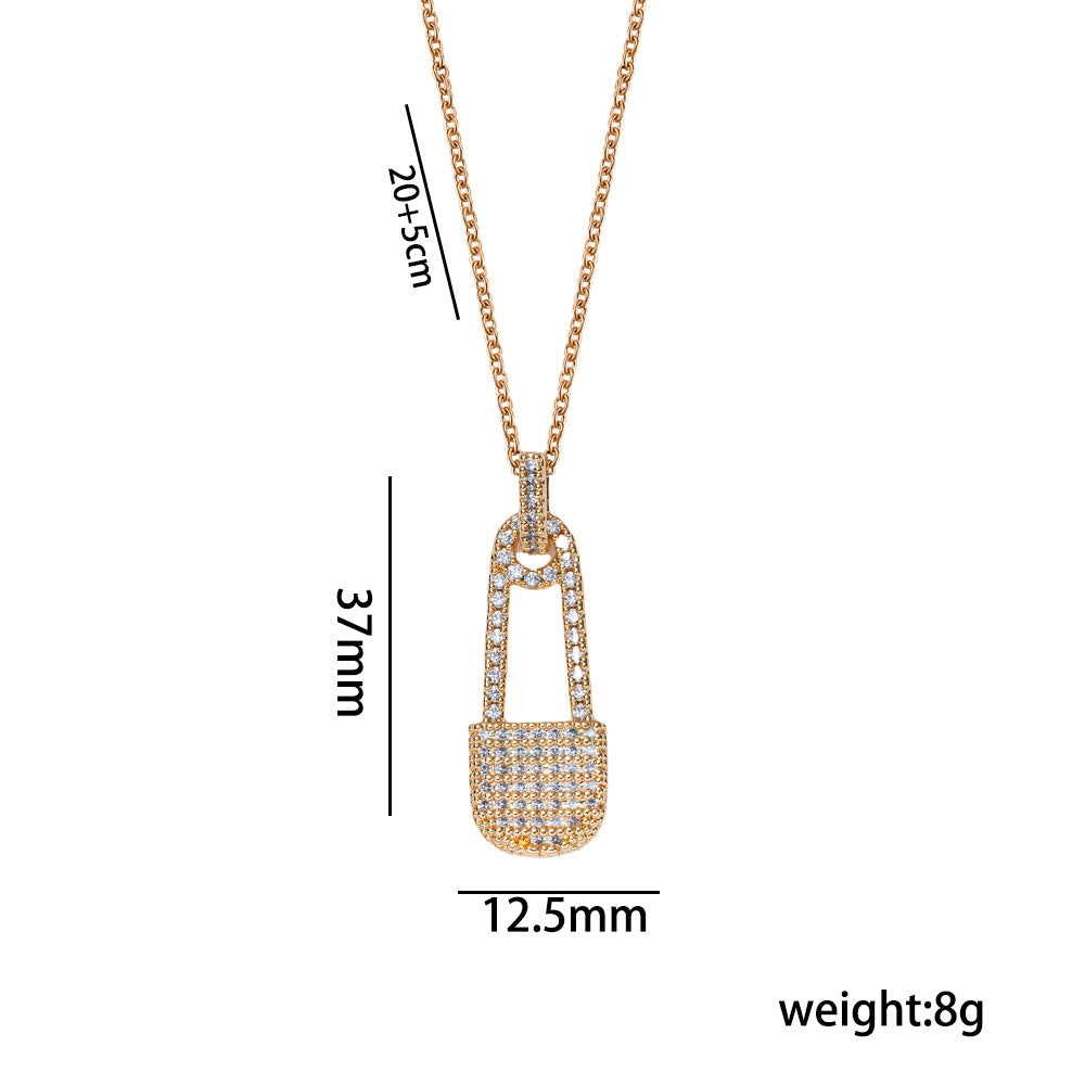 Set di collana e orecchini in acciaio al titanio con zirconi a forma di graffetta minimalista da donna