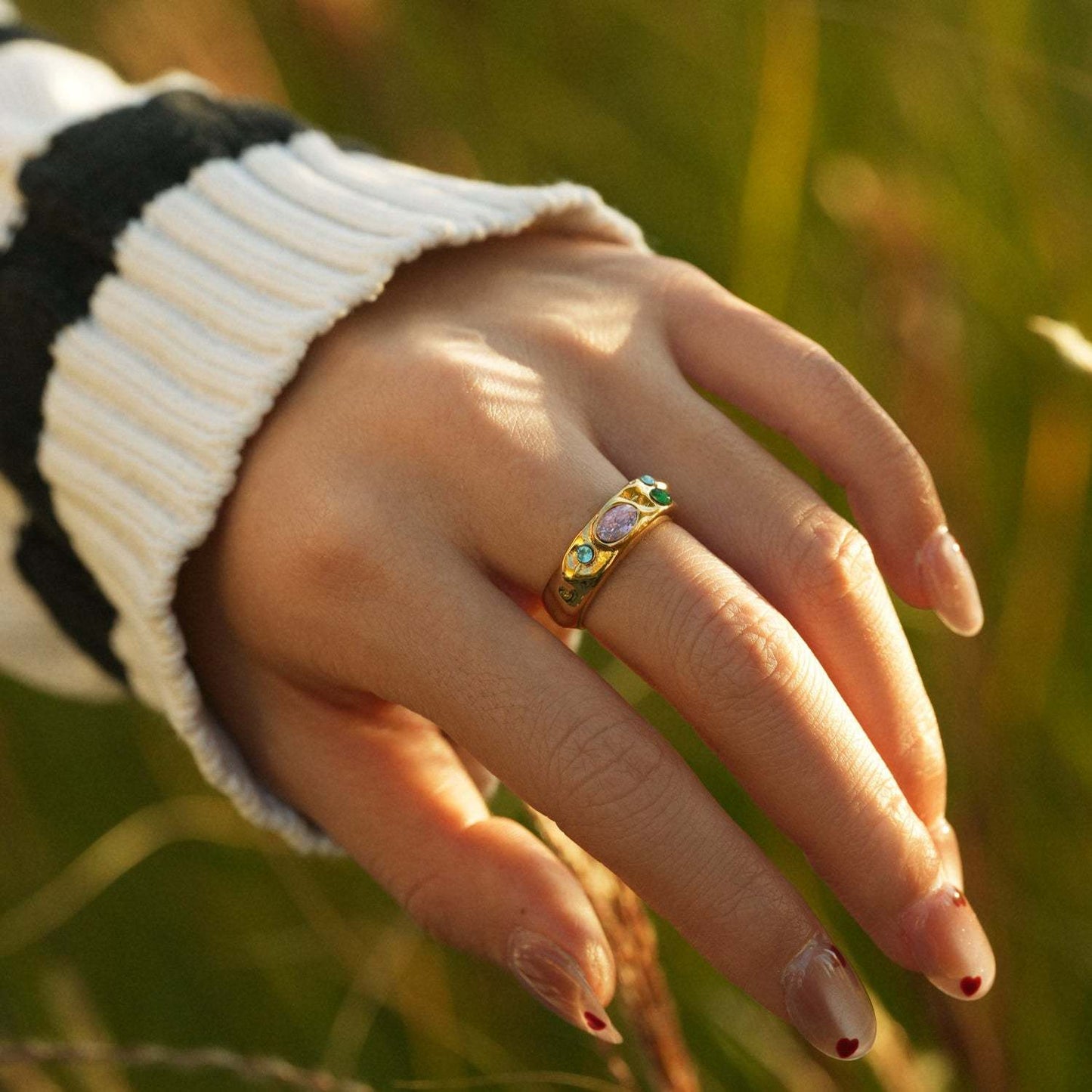 Elegant Geometric Cubic Zirconia Plated Stainless Steel Ring for Women