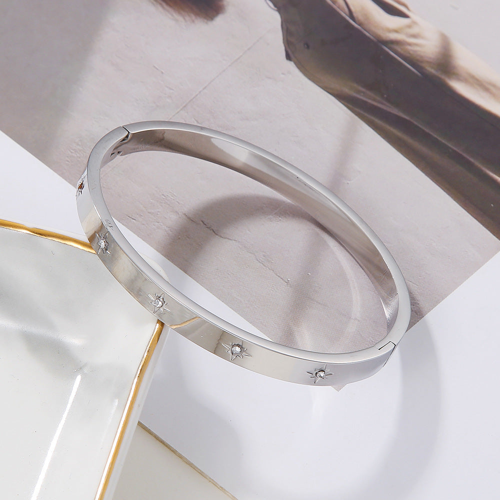 Unique Geometric Star Titanium Steel Bracelet with Cubic Zirconia Inlay
