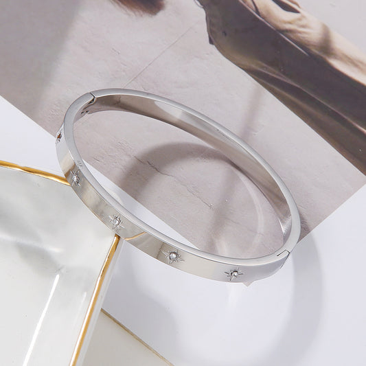 Unique Geometric Star Titanium Steel Bracelet with Cubic Zirconia Inlay