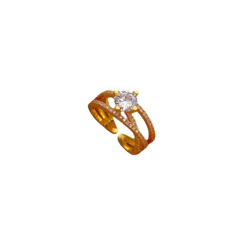 Anillo abierto de cruz retorcida para mujer, chapado en oro, estilo minimalista, fresco e indiferente