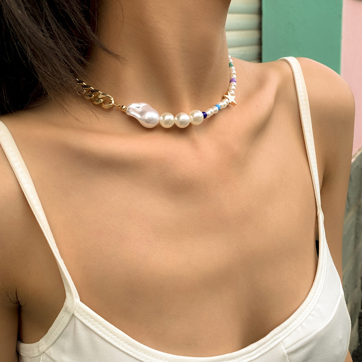 Minimalist Star-Shaped Alloy Clavicle Necklace with Imitation Pearl Accents for Women