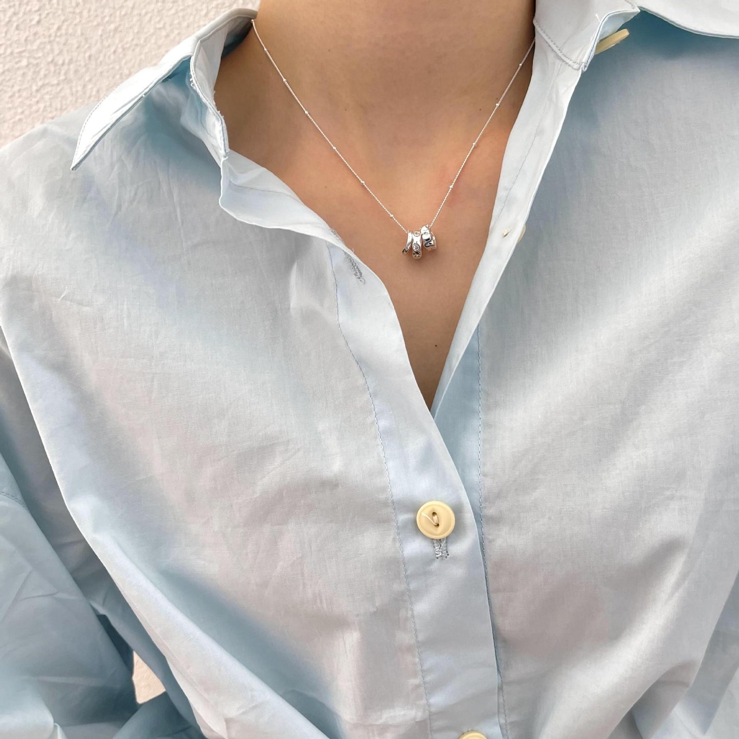 Elegant French-Style Geometric Asymmetrical Zircon Pendant Necklace in 925 Sterling Silver with Water Texture and Natural Pattern