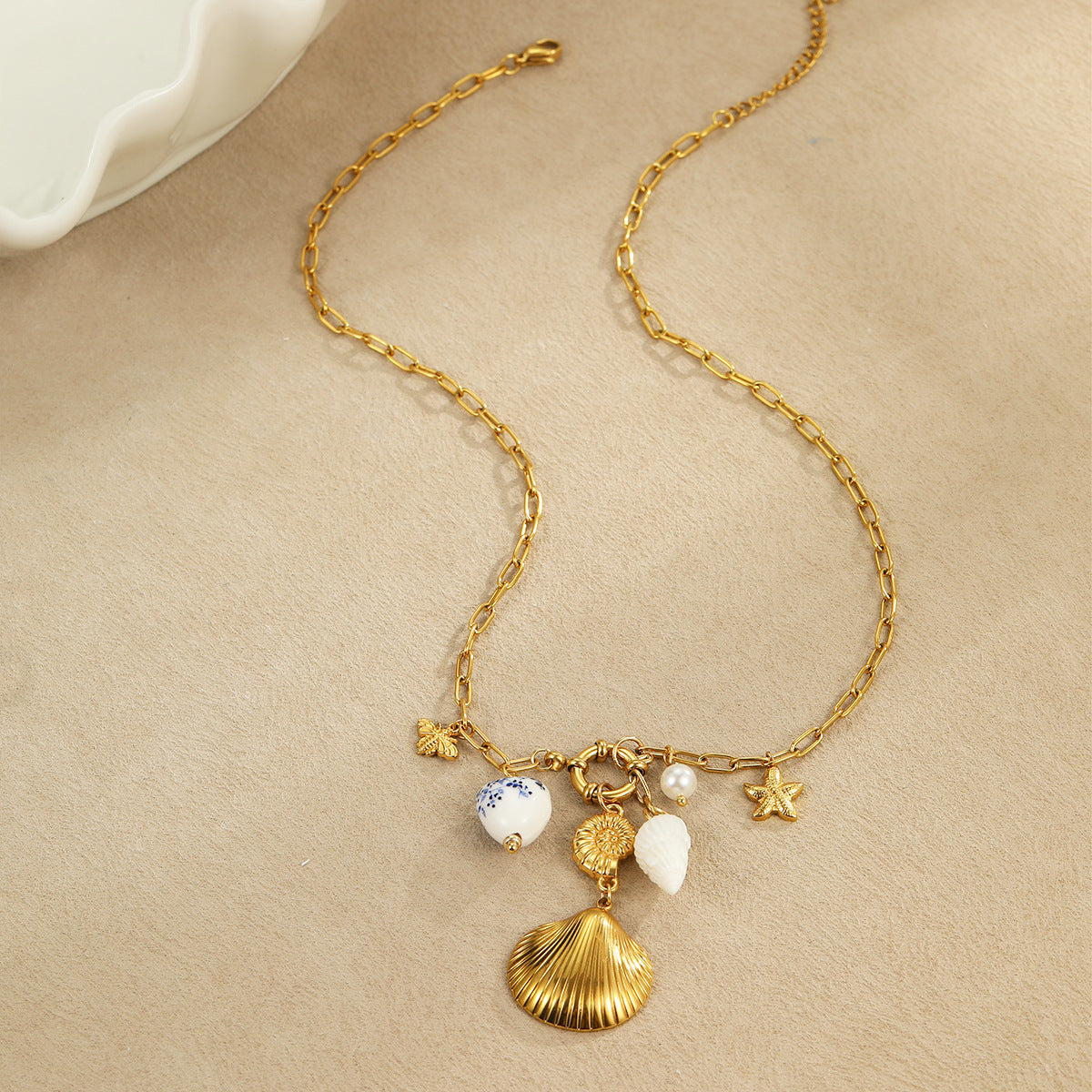 Collar de concha de estrella de mar geométrica de acero inoxidable chapado en oro de 18 quilates de moda para mujer