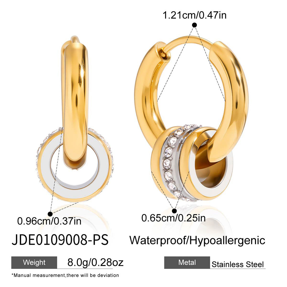 Orecchini a cerchio da donna in acciaio inossidabile geometrici e minimalisti con finitura placcata
