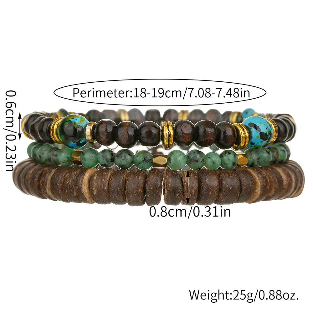 Natural Wood Bead Turquoise Coconut Shell Elastic Bracelet DIY Charm Bar Set