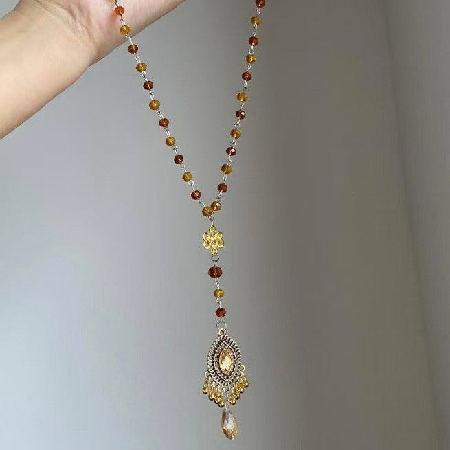 Collana pendente occhio di tigre in stile retrò con design geometrico da donna, catena a maglie color oro, accessorio minimalista di lusso
