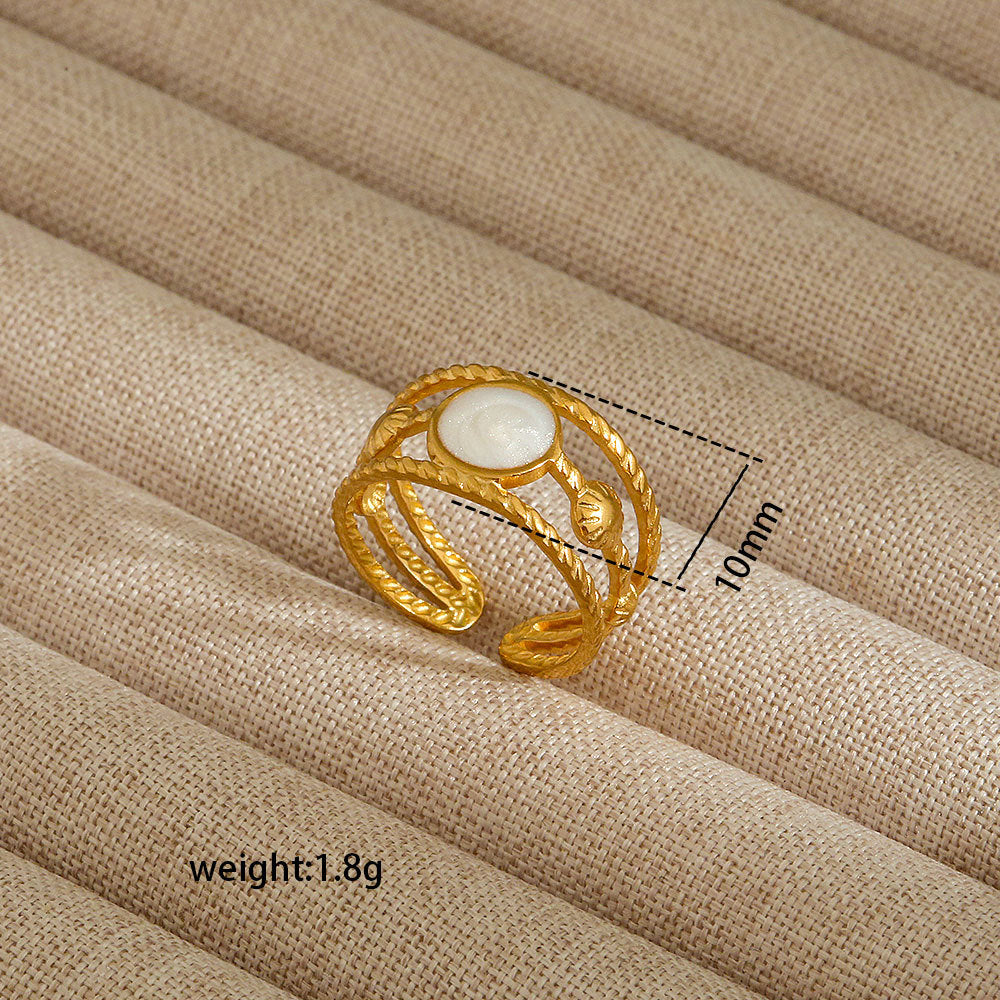 Anello aperto da donna in acciaio al titanio con forma geometrica e a cuore, stile INS, con finitura placcata