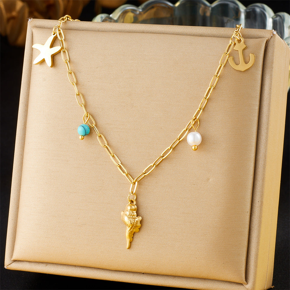 Minimalist Gold Plated Stainless Steel Layered Necklace with Heart Floral and Geometric Pendants