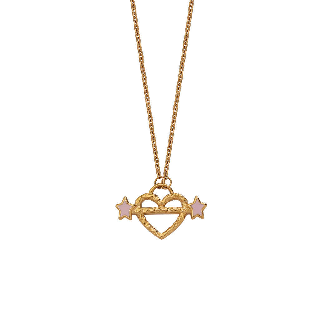 Vintage 18K Gold Plated Stainless Steel Heart Geometric Charm Bar PVD Unisex