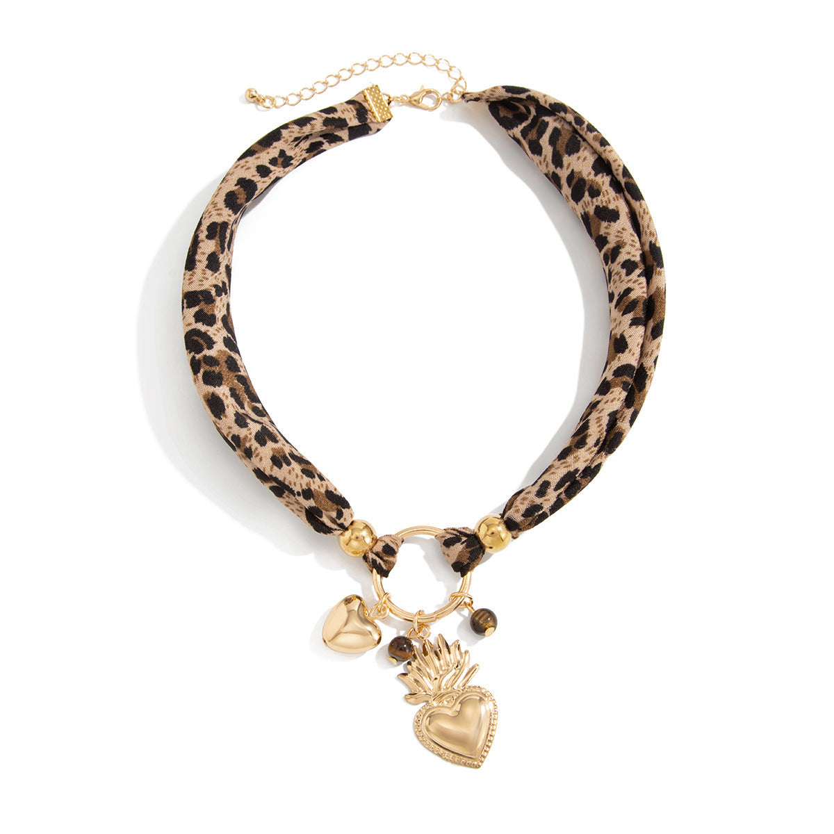 Vintage Leopard Print Resin Heart Pendant Necklace with Pearl and Alloy Details for Women