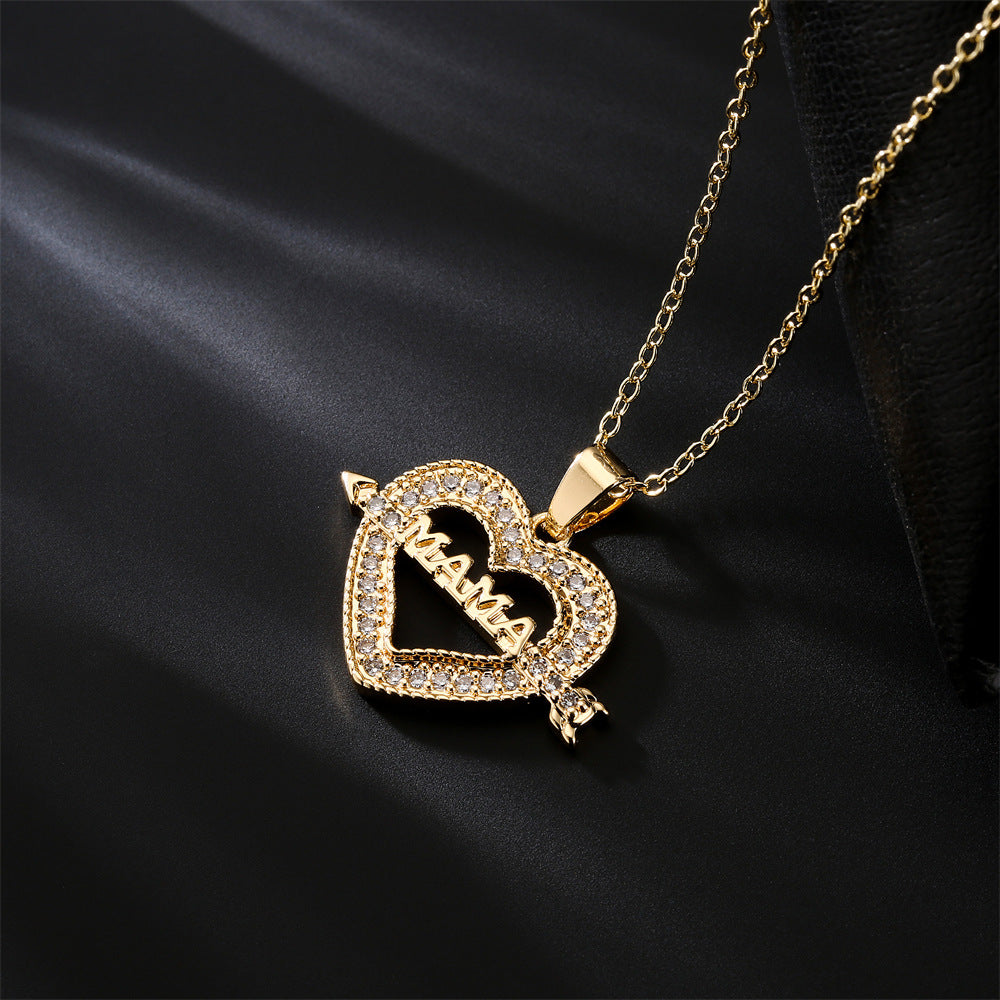 Minimalist Heart-Shaped Copper Pendant Necklace with 18K Gold Plating and Zircon Inlay for Women