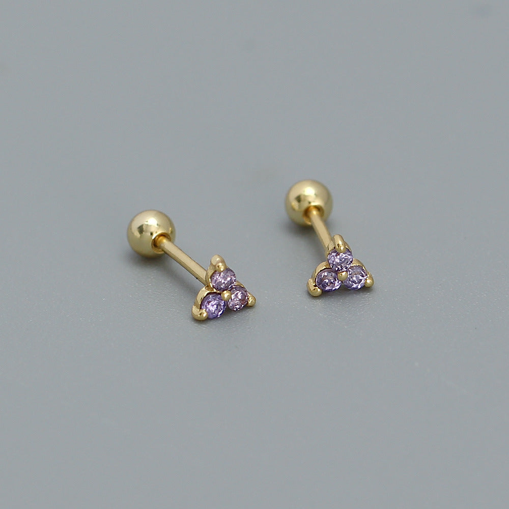 Minimalist Clover-Shaped 925 Sterling Silver Threader Ear Cuffs with Geometric Dot Pattern