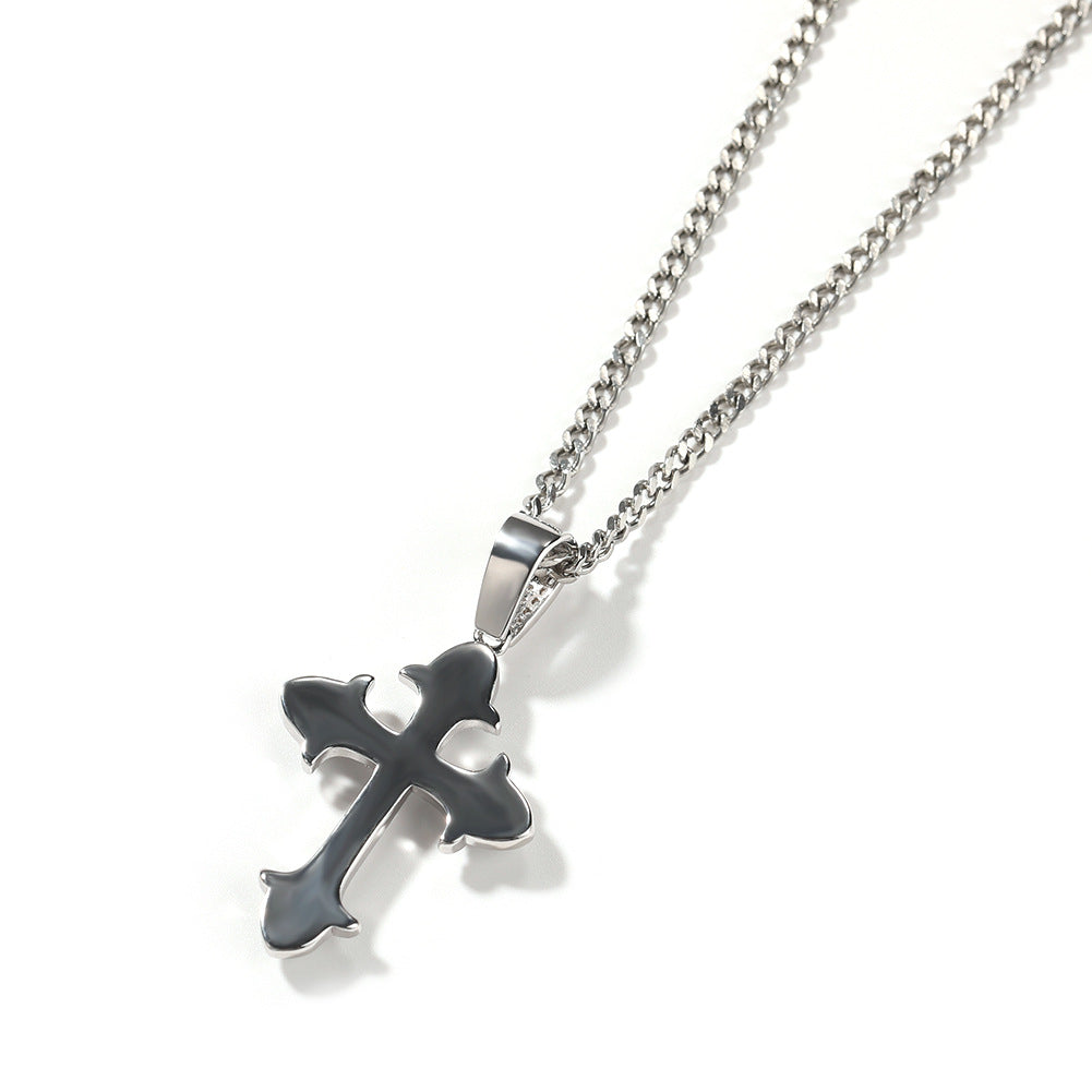 Collar de latón con incrustaciones de circonita cúbica en forma de cruz geométrica estilo Hip-hop para hombre