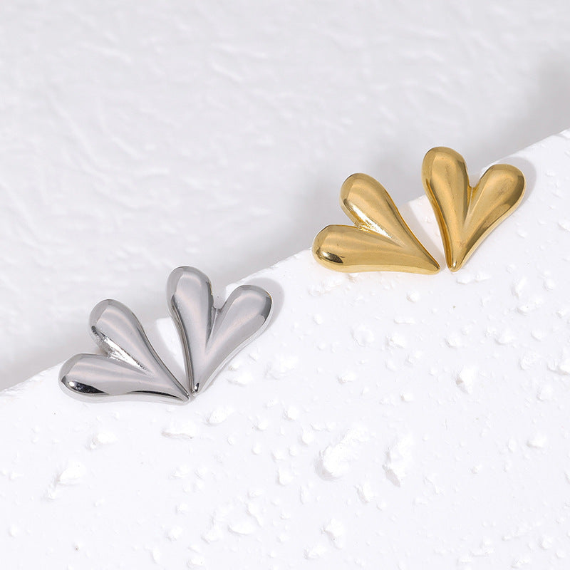 Pendientes Minimalistas de Acero de Titanio con Forma de Corazón Bañados en Oro de 18K para Mujer, Pendientes Elegantes de Moda