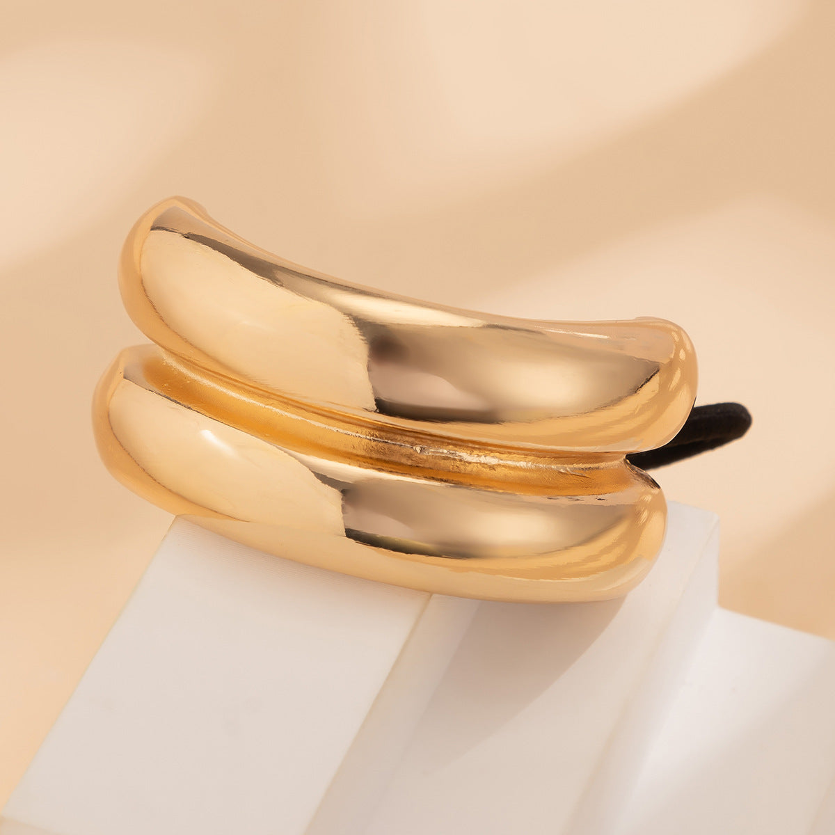 Vintage Irregular Geometric Alloy Plated Double Layer Curved Elastic Hairpin