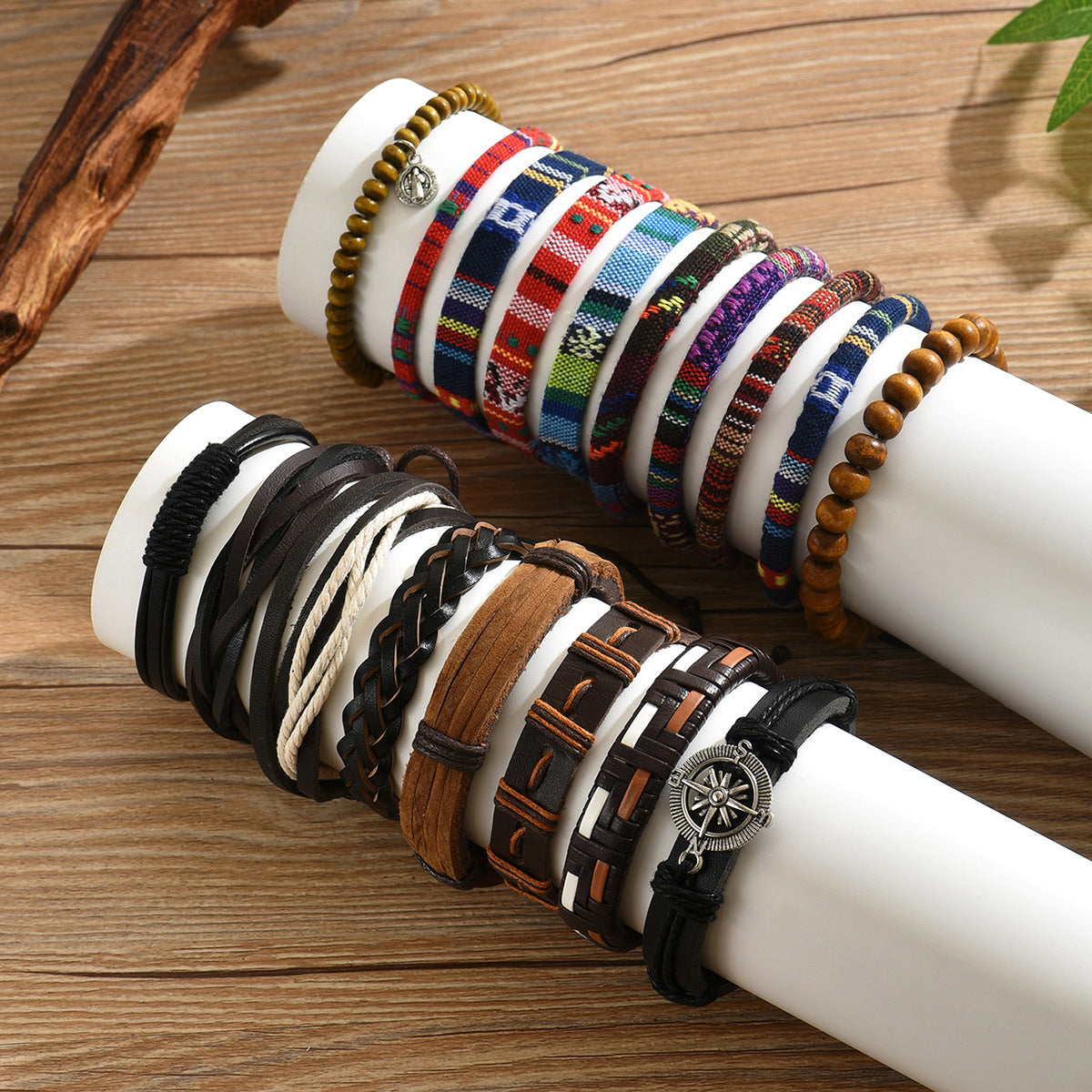 Vintage Bohemian Geometric Braided Leather Bracelet Set for Men and Women Minimalist Hand Jewelry