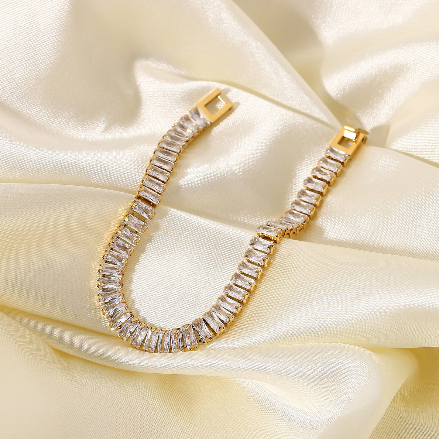 Minimalist Geometric Stainless Steel Plated Bracelet with Full Zirconia for Women