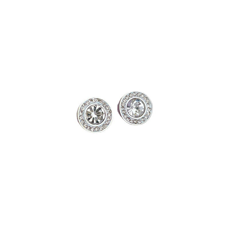 Minimalist Titanium Steel Geometric Rhinestone Stud Earrings for Women