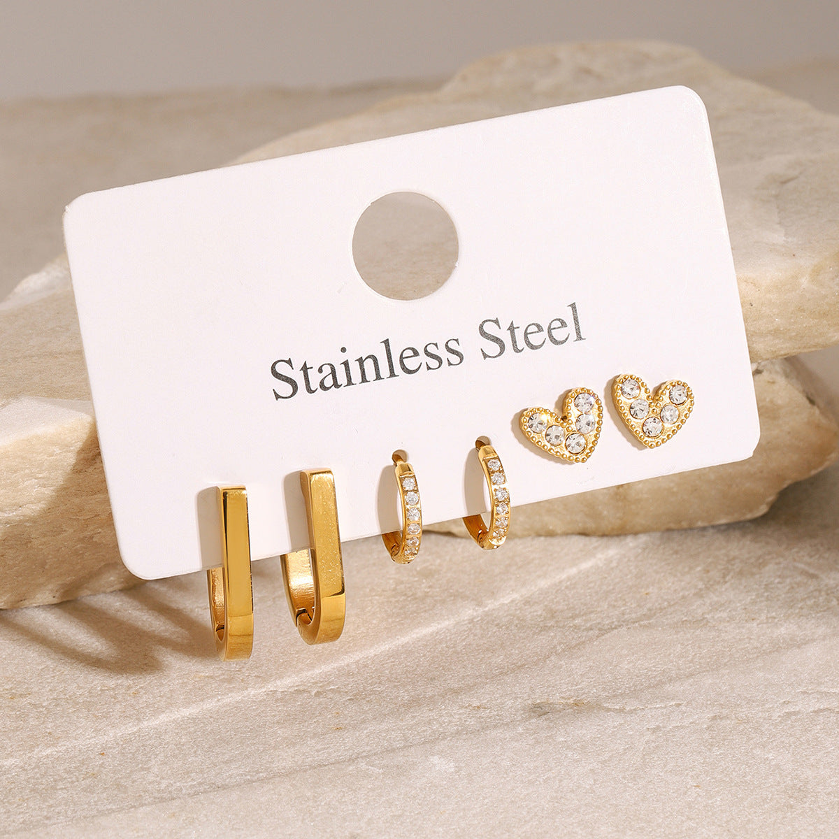 Pendientes de acero inoxidable en forma de U minimalistas con incrustaciones de circonita para mujer