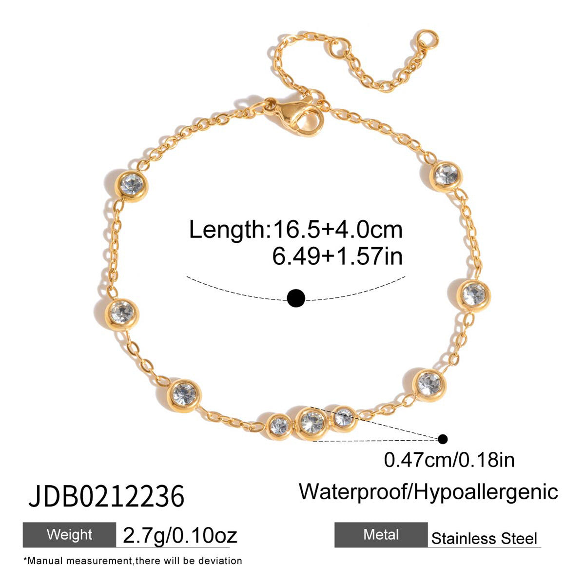 Minimalist Luxury Geometric Titanium Steel Plated Cubic Zirconia Bracelet for Women