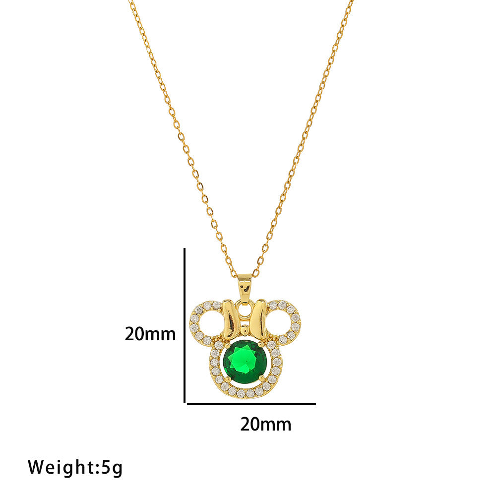 Set di collane di lusso da donna a tre pezzi con farfalla e Mickey, con catena in acciaio al titanio, intarsio di strass e catena a O