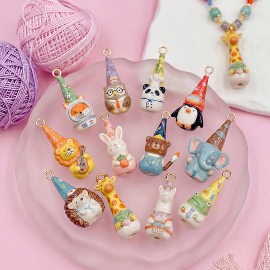 Vintage 18K Gold Plated Cartoon Animal Brass Drip Oil Pendant Charm Bar for Women