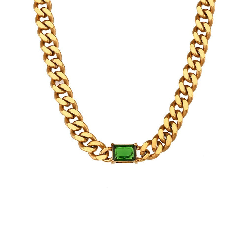 Collana pendente geometrica minimalista in acciaio inossidabile con placcatura in oro 18 carati su catena a maglia cubana