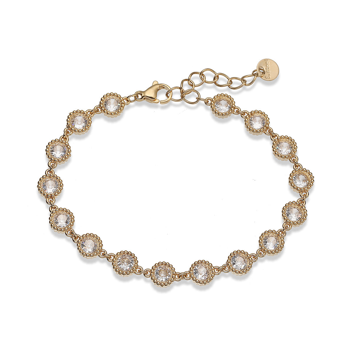 Minimalist Luxury 18K Gold Plated Geometric Stainless Steel Bracelet with Cubic Zirconia for Women