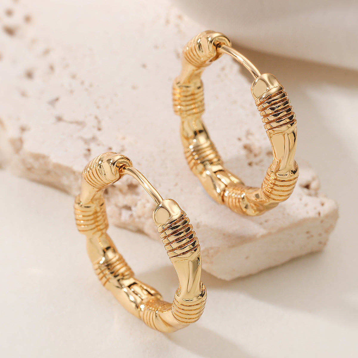 Vintage 18K Gold Plated Brass Geometric Hoop Earrings for Women