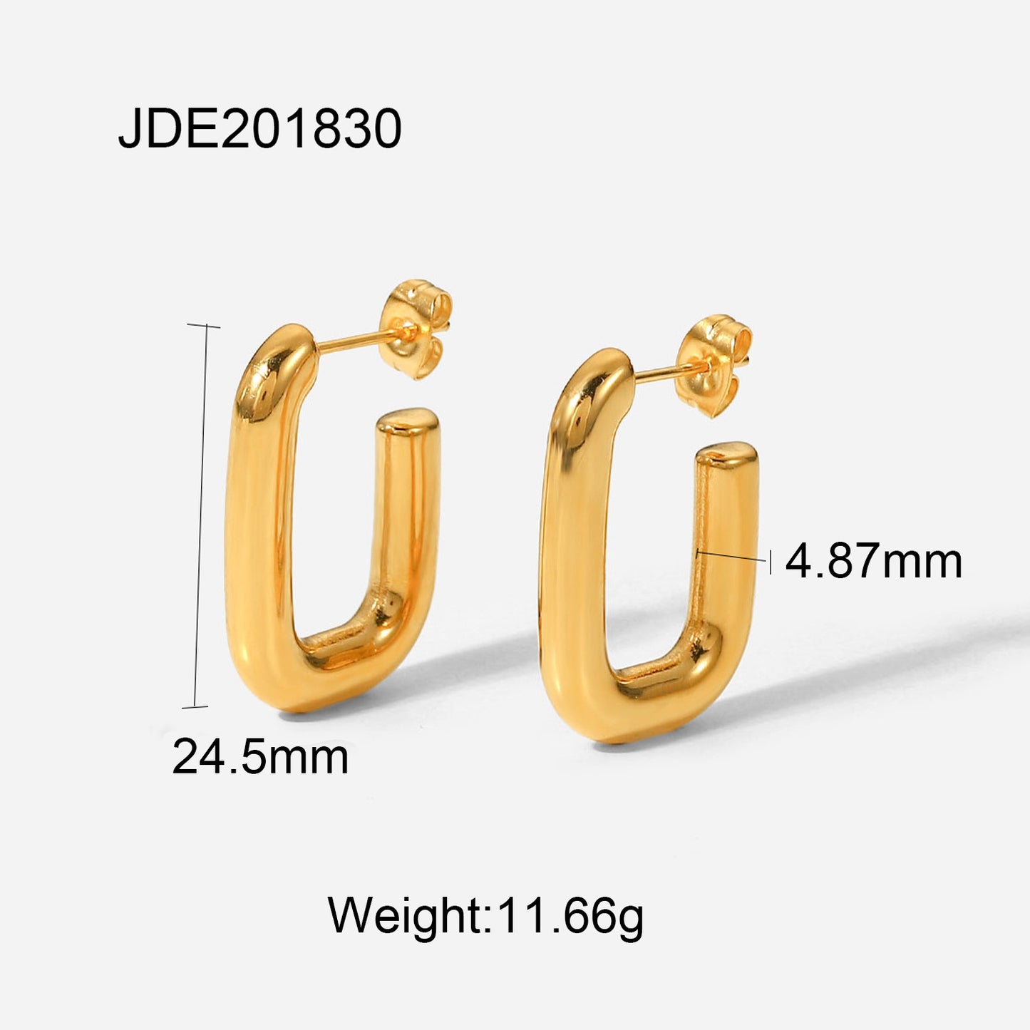 Trendy Geometric Square Open Hoop Earrings 18K Gold Plated Titanium Steel for Women