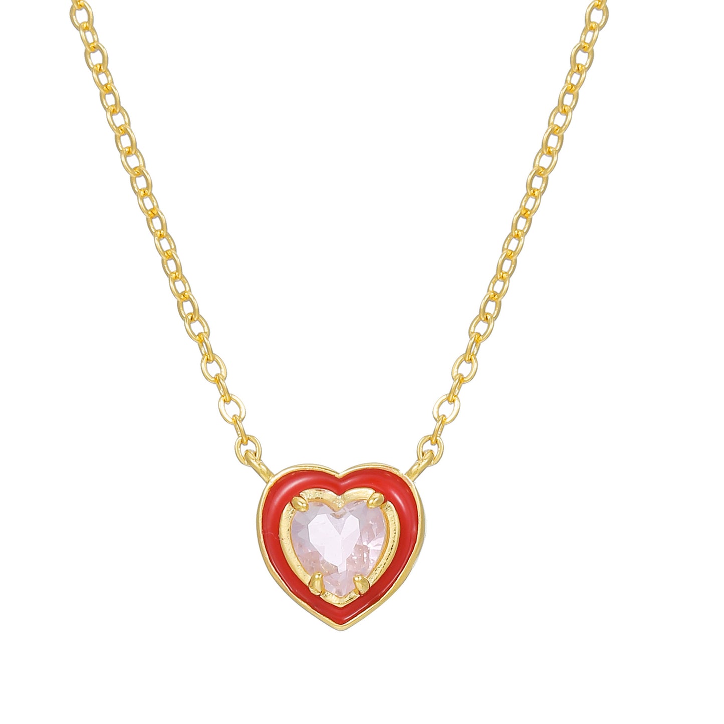 Elegante collana a cuore minimalista in rame con placcatura in oro vero e ciondolo in zirconia cubica su catena a maglie per donna