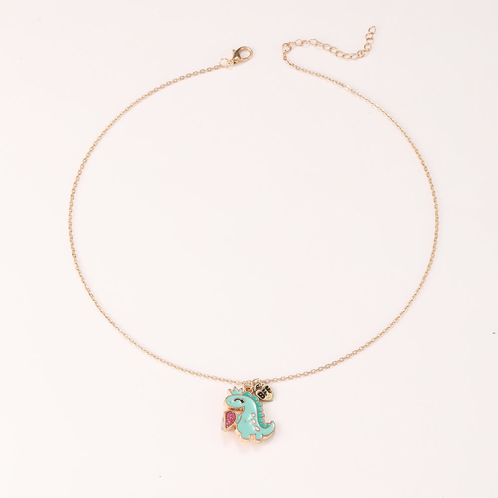 Collar con colgante de dinosaurio de dibujos animados para niños y adultos con cierre magnético, diseño de animal en forma de corazón de aleación, acabado esmaltado, estilo de cadena cruzada