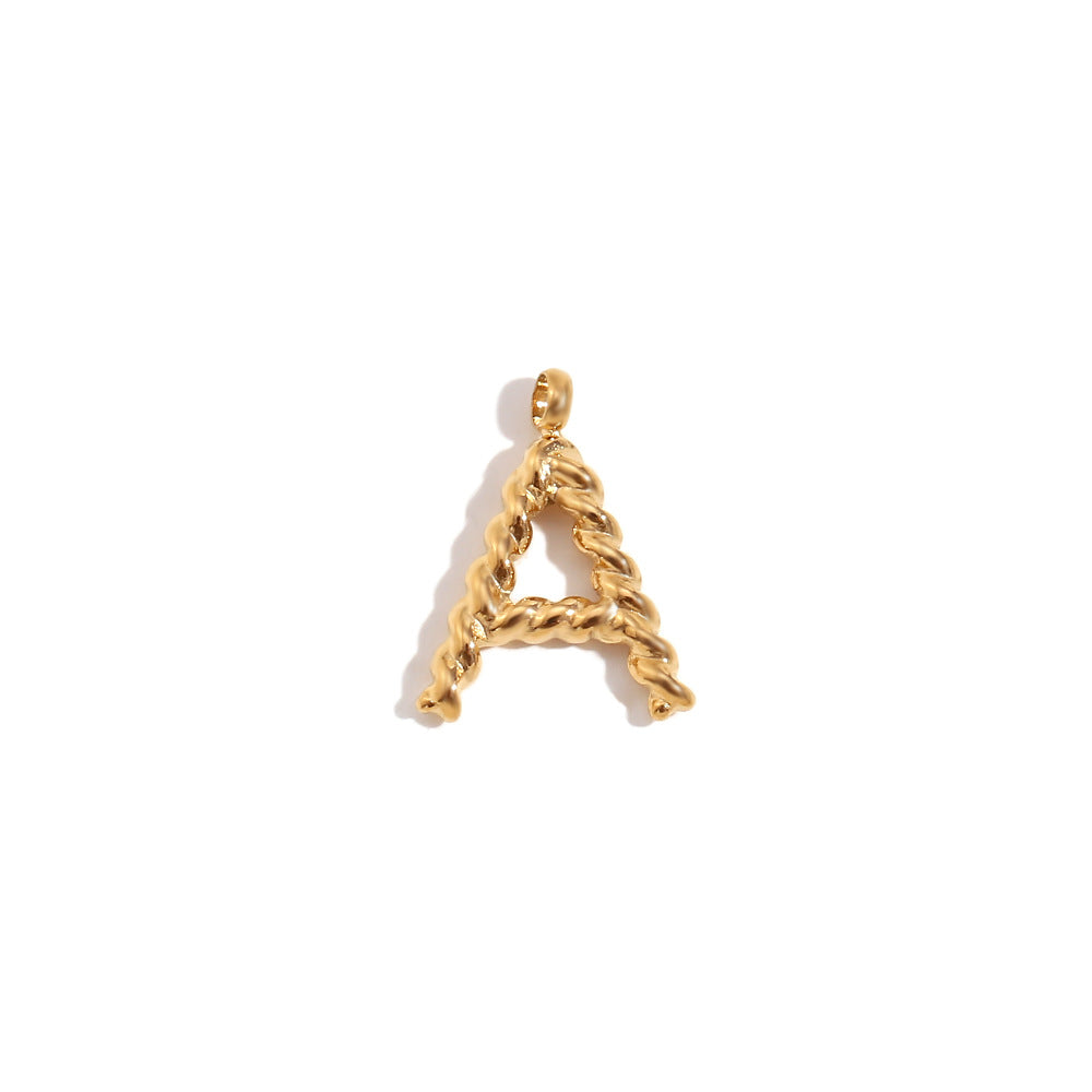 Colgante minimalista de acero inoxidable chapado en oro de 18 quilates con mini letra retorcida para mujer