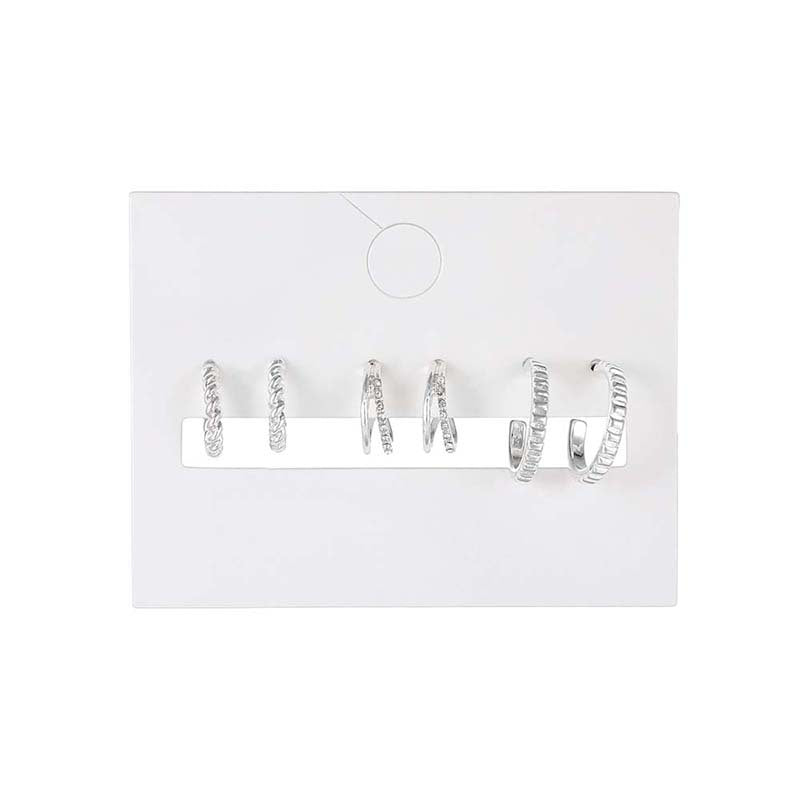 Minimalist Geometric Round Rhinestone Inlay Alloy C-Shaped Stud Earrings Set