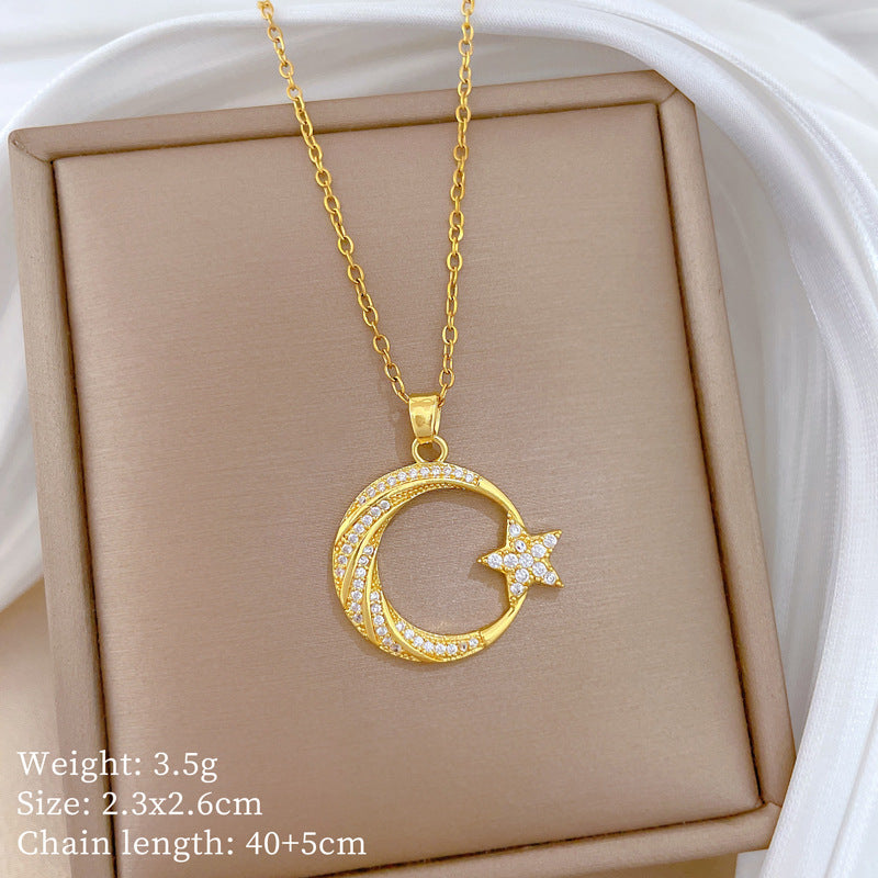 Sweet Cartoon Animal Micro-Inlaid Cubic Zirconia Brass Pendant Titanium Steel Necklace for Unisex