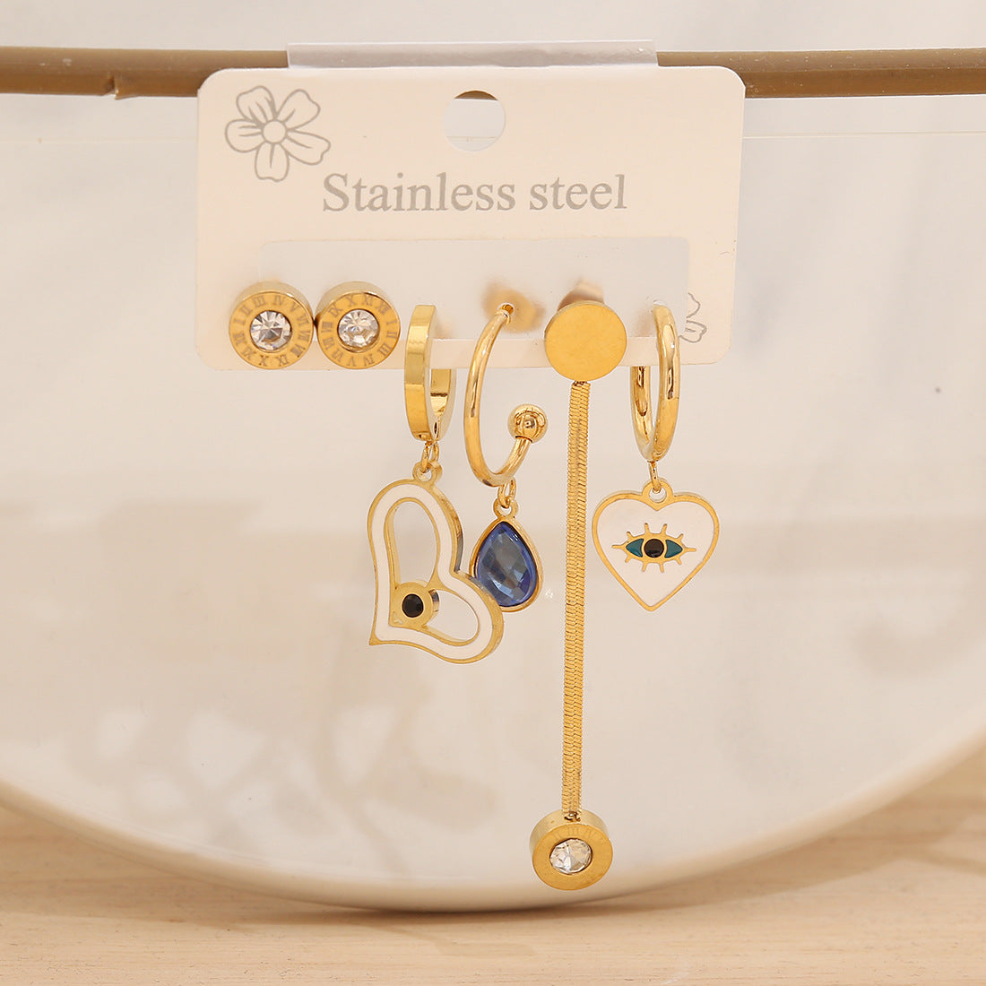 Fashionable Daisy and Clover Stud Earrings in Stainless Steel with Plated Finish for Women