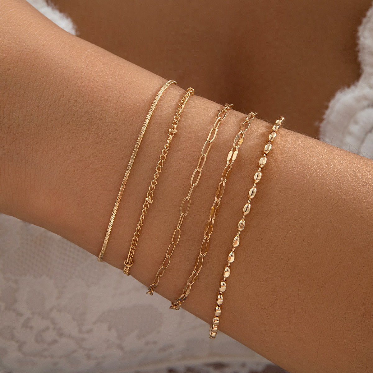 Hip-hop Minimalist Geometric Round Gold Plated Alloy Bracelet Set for Women