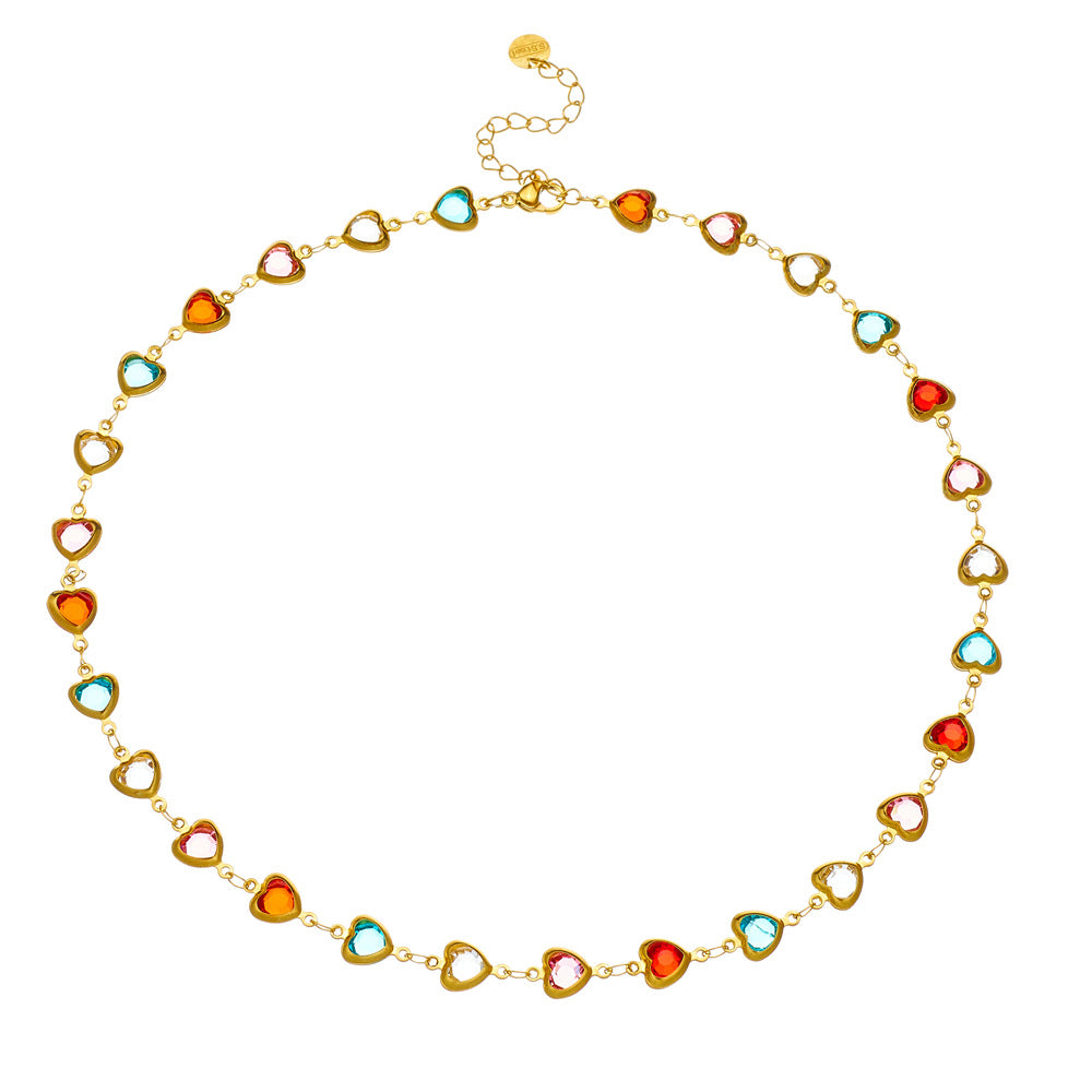 Sweet Minimalist Heart-Shaped Rhinestone Pendant Necklace in Stainless Steel with Plated Finish
