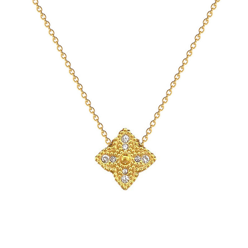 Minimalist Titanium Steel Rhinestone Four-Leaf Clover Collar Chain Necklace