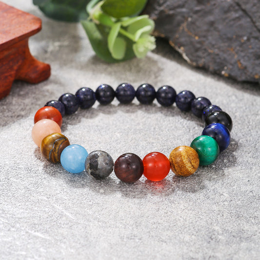 Handmade Blue Sandstone Round Geometric Stone Bracelet Unisex